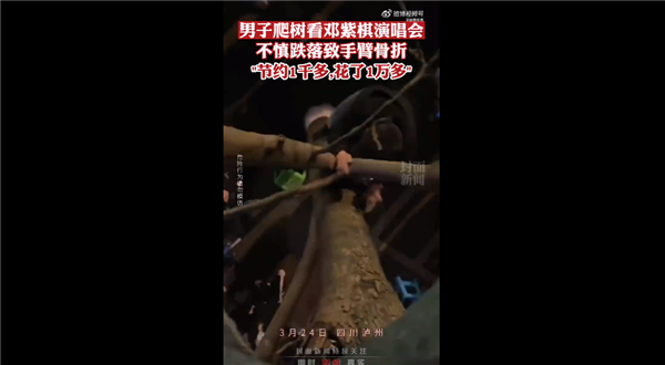 男子爬樹看鄧紫棋演唱會致手臂骨折 省1千花1萬：網(wǎng)友直呼追星也要注意安全